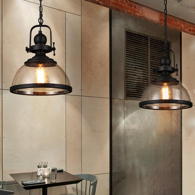 Zeitgenössische industrielle Kuppel Eisen Glas 1-Licht Pendelleuchte für Wohnzimmer 