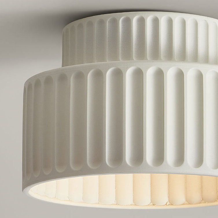 Nordic Cream Style Hand Sculpted Stripes Round 1-Light Flush Mount Ceiling Light