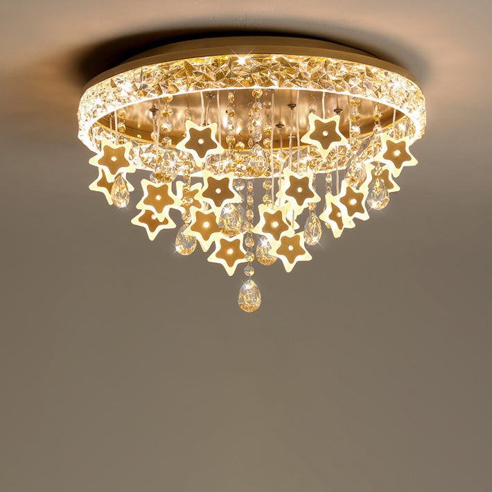 Plafonnier LED moderne nordique pour enfants en fer acrylique cristal rond étoile pour chambre à coucher 