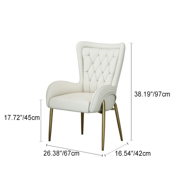 Moderna silla de comedor de lujo cuadrada curva de PU cuero terciopelo hierro con respaldo y brazo para comedor 