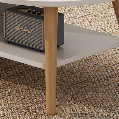 Mesa Auxiliar Moderna Minimalista de Madera Maciza con Forma de Rectángulo Redondeado de 2 Niveles Para Sala de Estar 