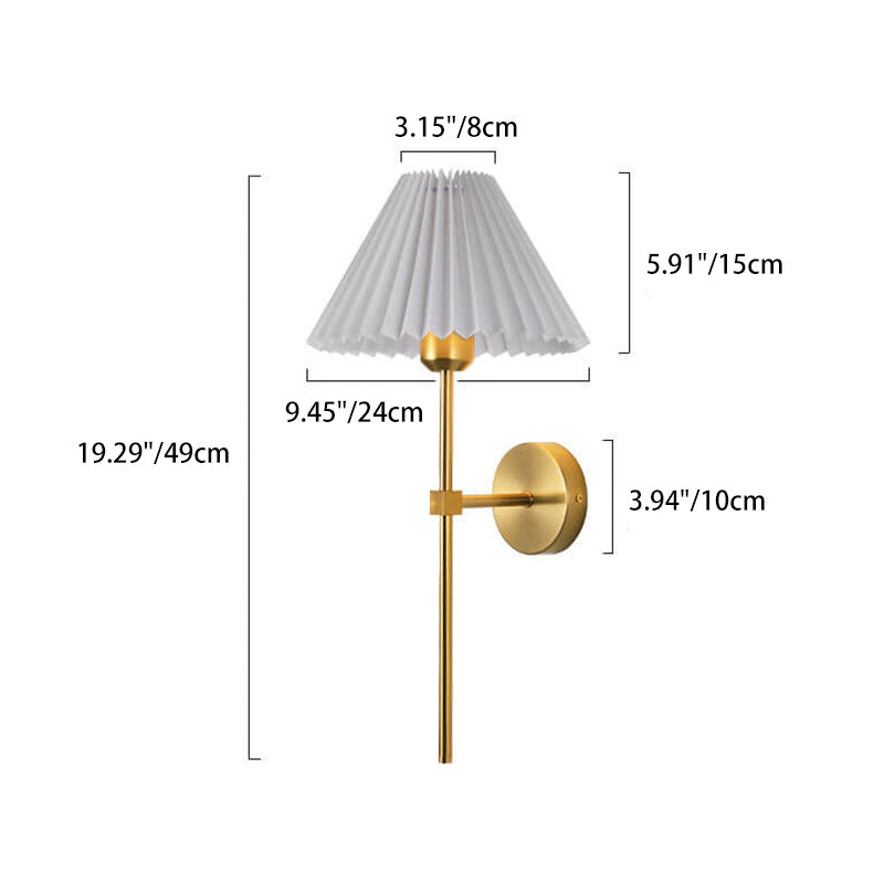 Vintage Pleated Fabric Shade Straight Arm 1-Light Wall Sconce Lamp
