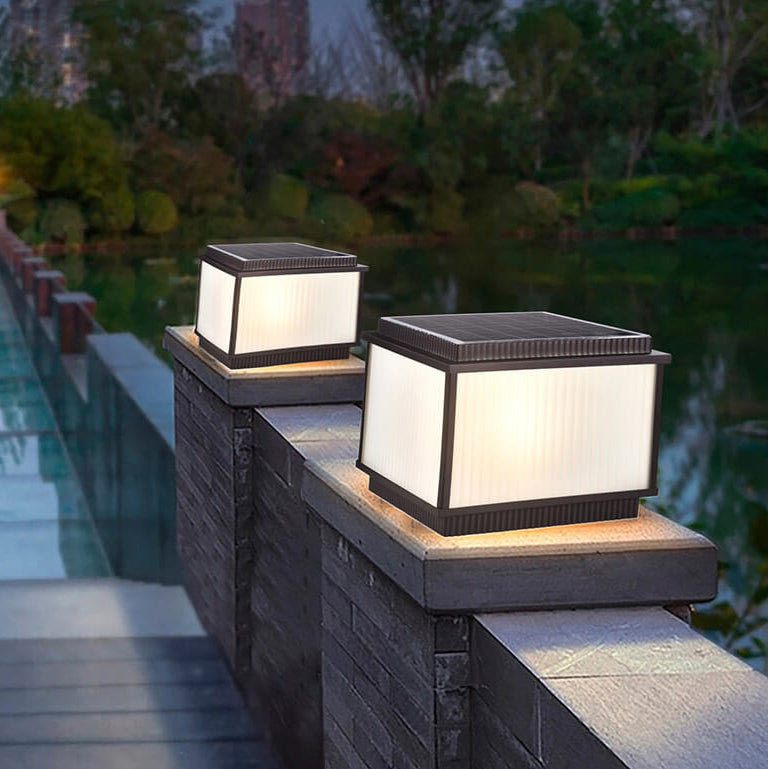 Moderno Minimalista Solar Rectangular de Aluminio Vidrio 1-Luz Poste Cabeza Luz Para Patio Exterior 