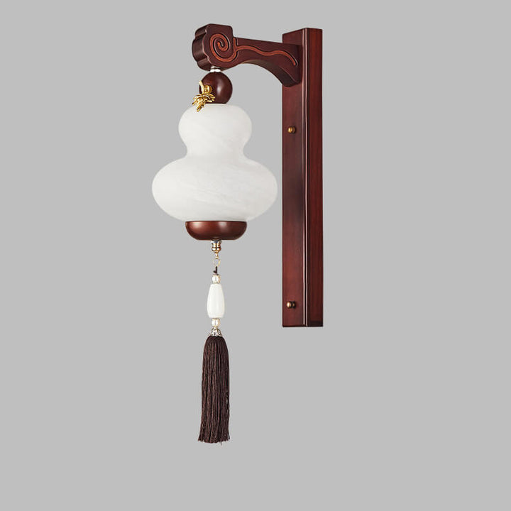 Moderne chinesische Eiche Element Kürbisform LED Wandleuchte 