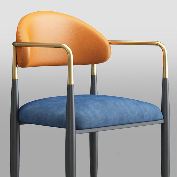 Chaise de salle à manger contemporaine nordique carrée demi-ronde en velours, microfibre, cuir et fer avec dossier et accoudoirs pour salle à manger 
