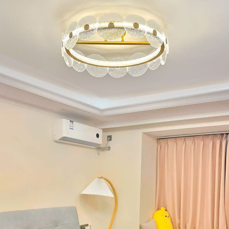 Modern Luxury Round Hardware Stainless Steel Glass Acrylic LED Semi-Flush Mount Ceiling Light For Living Room