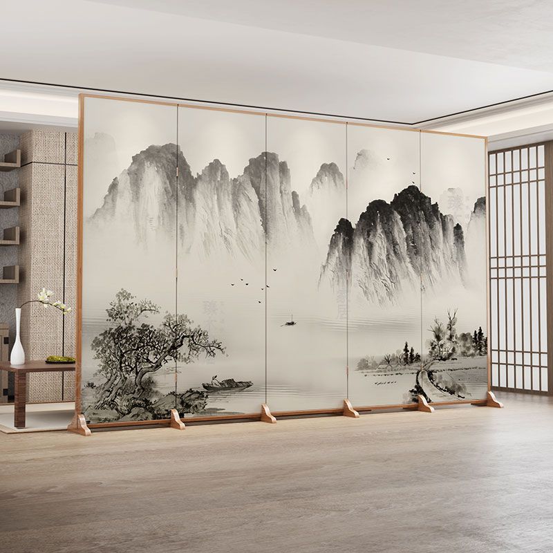 Traditional Chinese Rectangular Fir Wood Solid Wood Plywood Cotton Canvas Room Divider For Living Room
