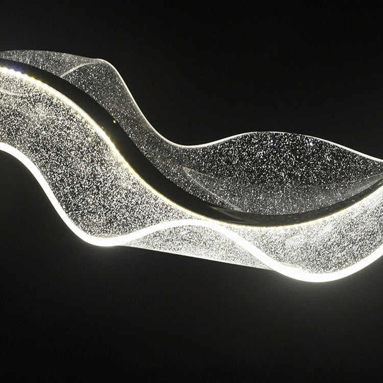 Lustre moderne en acrylique à LED pour salle à manger avec ruban en forme de vague et rectangle créatif contemporain 