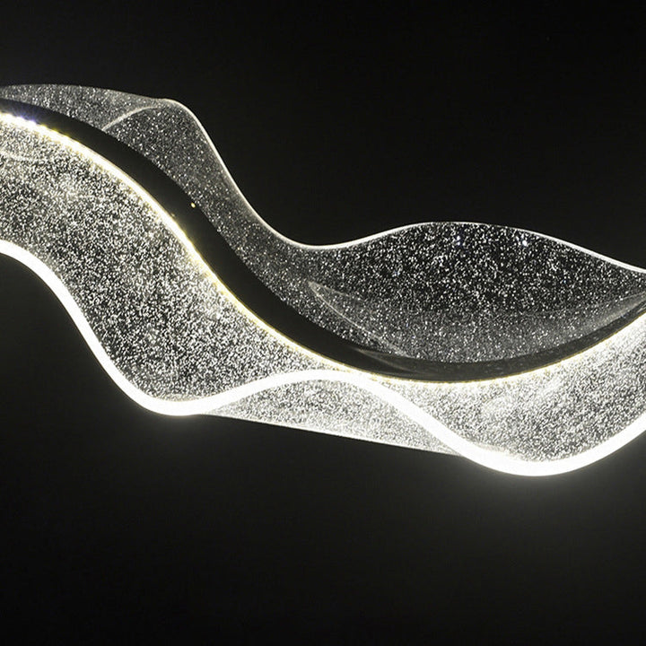Lustre moderne en acrylique à LED pour salle à manger avec ruban en forme de vague et rectangle créatif contemporain 