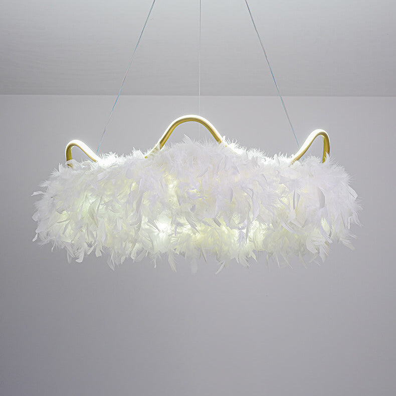 Contemporary Creative Crown Feather Aluminum Acrylic LED Pendant Light For Bedroom