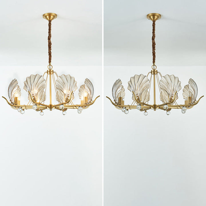 Contemporary Luxury Branch Leaf All Copper Glass 3/6/8 Light Chandelier For Living Room