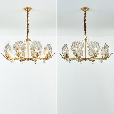 Zeitgenössische Luxus Ast Blatt Alle Kupfer Glas 3/6/8 Licht Kronleuchter Für Wohnzimmer 