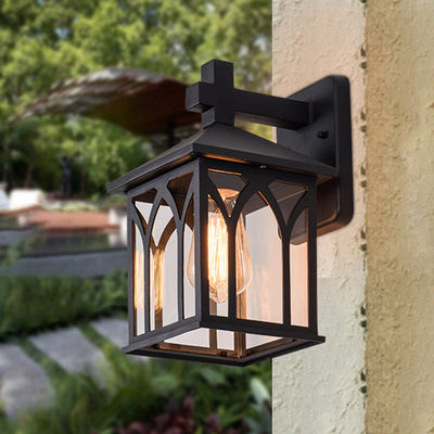 Traditionelle europäische wasserdichte Aluminiumglas-Würfel-1-Licht-Wandleuchterlampe für den Garten 