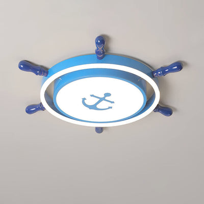 Modern Children's Pirate Ship Rudder Iron Acrylic LED Flush Mount Ceiling Light