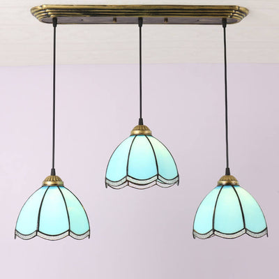 European Rustic Colorful Tiffany 3-Light Island Light Chandelier