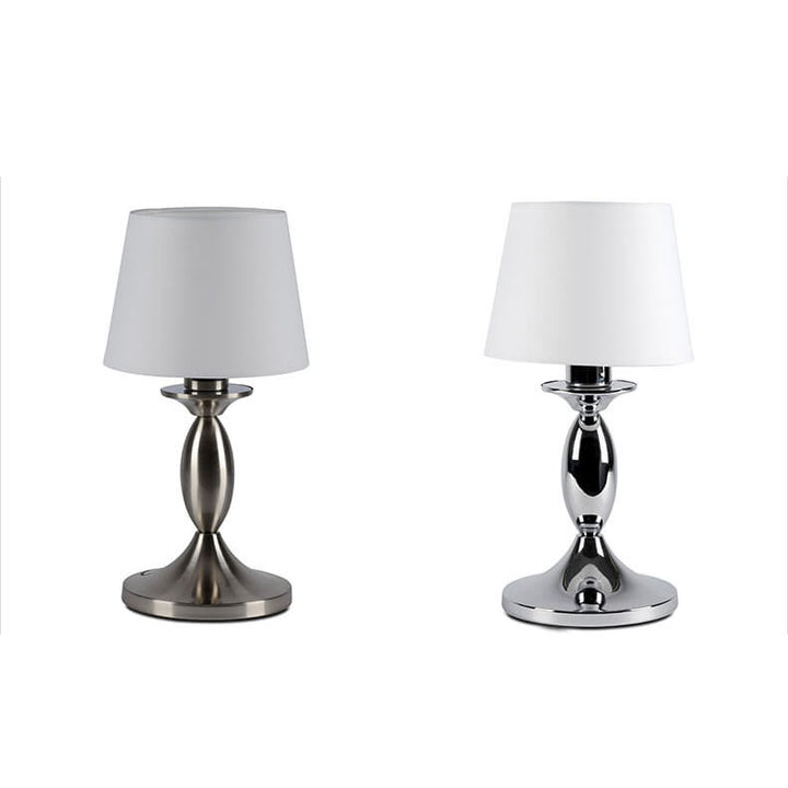 Modern Minimalist White Fabric Chrome Metal 1-Light Table Lamp For Bedroom