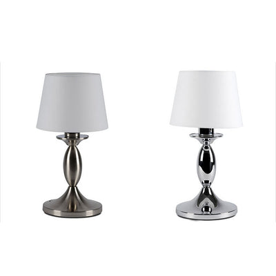 Modern Minimalist White Fabric Chrome Metal 1-Light Table Lamp