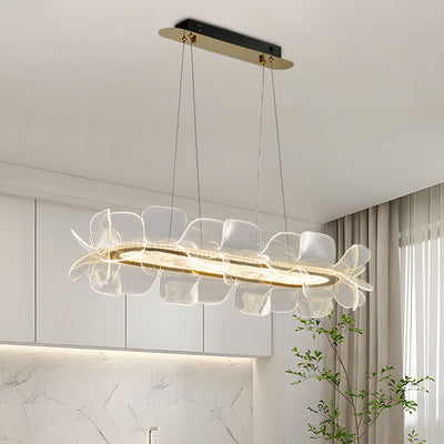 Moderne minimalistische runde Blume klares Metall Acryl LED Insel Licht Kronleuchter für Esszimmer 