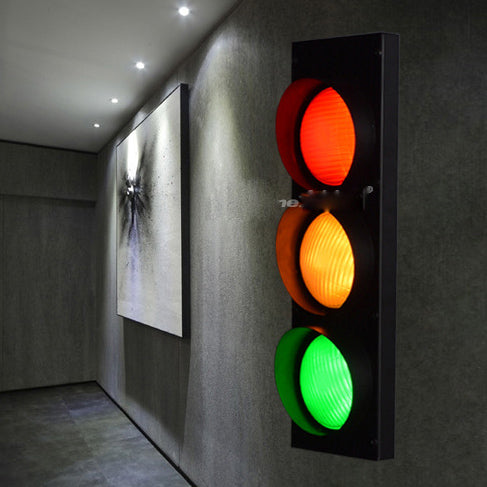 Contemporary Creative Rectangle Traffic Signal Iron Glass LED Wall Sconce Lamp For Living Room