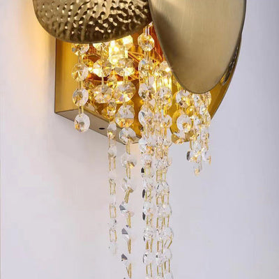 Applique Murale Moderne en Acier Inoxydable Doré de Luxe avec Pampilles en Cristal et 2 Lumières pour Salon 