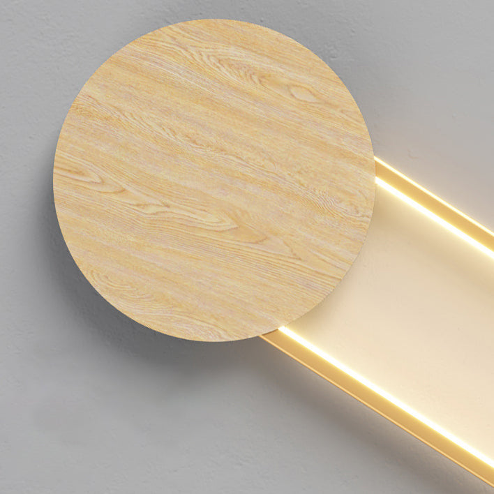 Moderne minimalistische runde ovale Holzmaserung Eisen LED Wandleuchte Lampe für Wohnzimmer 