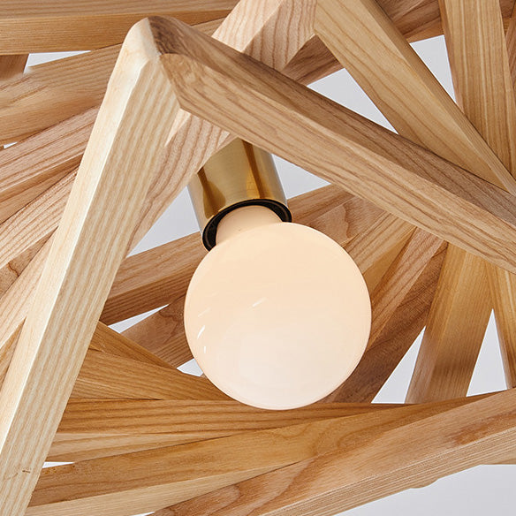 Traditional Japanese Wood Triangle Splicing Swirl 1-Light Pendant Light For Dining Room