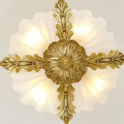 Traditional French Shell Brass Glass 3/4 Light Chandelier For Living Room