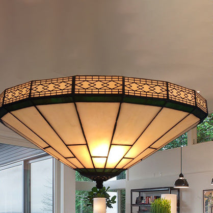 Traditionelle Tiffany konische Diamantglas 3-flammige Deckenleuchte für Wohnzimmer 