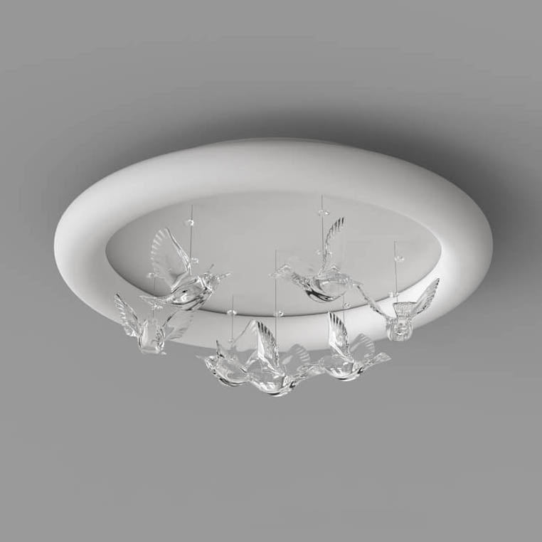 Zeitgenössische nordische runde Vogel Eisen Acryl LED Deckenleuchte für Schlafzimmer 