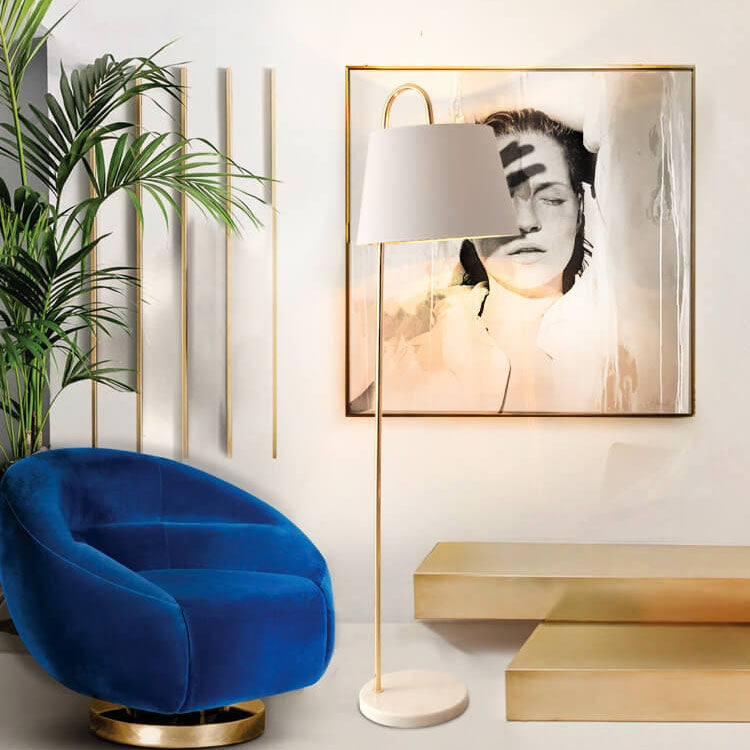 Nordic Modern Einfarbig Stoffschirm Marmor 1-Licht Stehende Stehlampe 