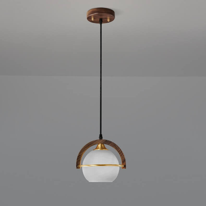 Modern Creative Personality Solid Wood Spherical 1-Light Pendant Light