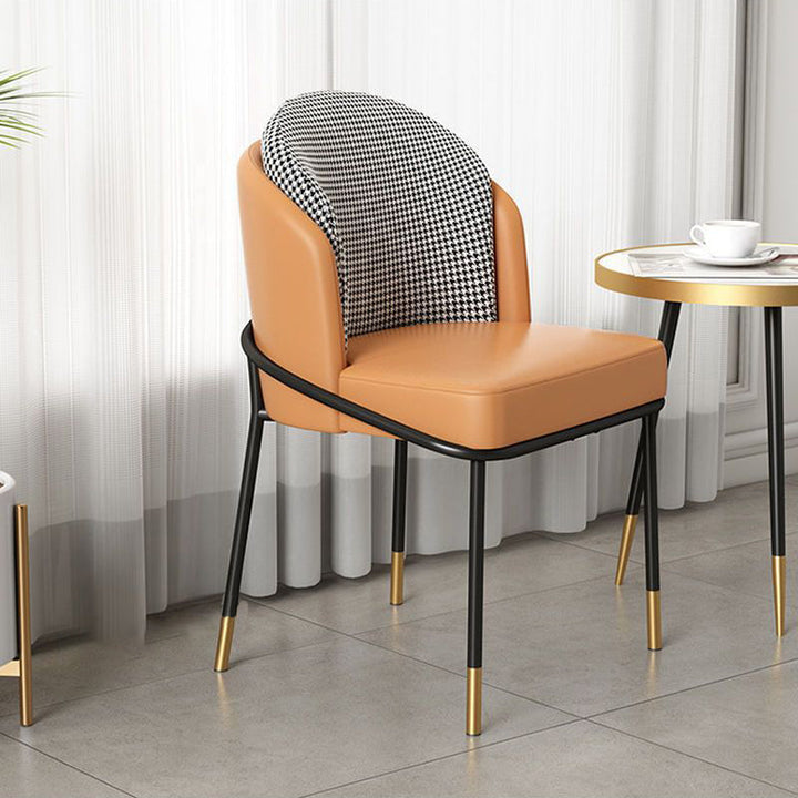 Contemporary Nordic PU Leather Fabric Iron Sponge Square Wraparound Dining Chair Backrest For Living Room