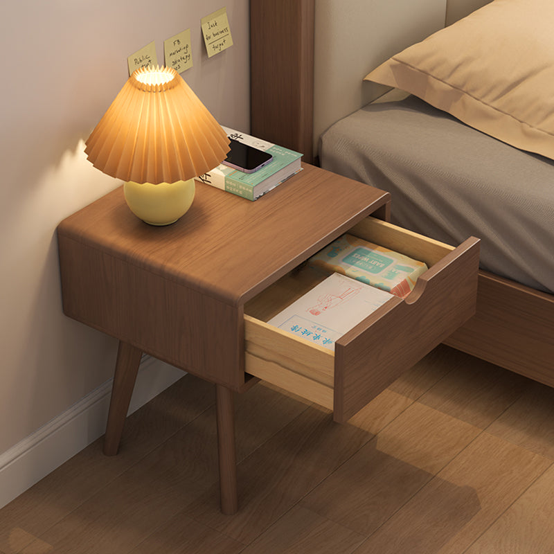 Table de nuit en bois de caoutchouc carré cubique rectangulaire moderne avec 1/2 tiroir pour chevet 