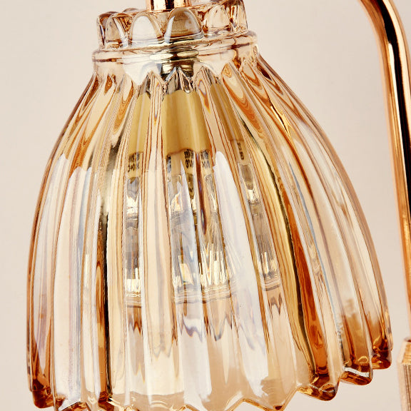 Lampe de table en verre en forme de fleur Art Déco moderne en fer et bois à 1 lumière avec cire fondue pour chambre 