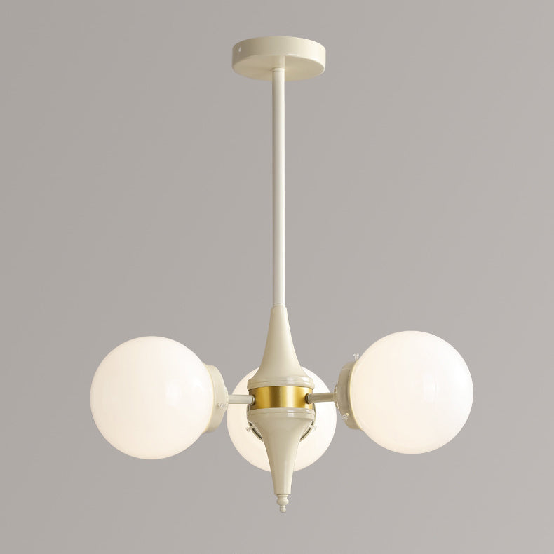 Lustre contemporain rétro à branches courbées avec tige ronde et boules en fer et verre 3/5 lumières pour salon 