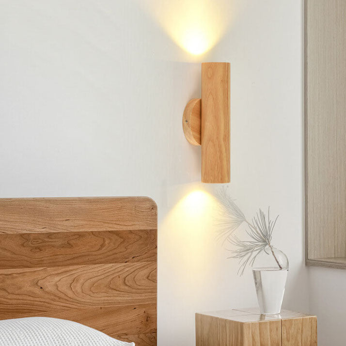 Modern Simple Warm Solid Wood Strip Double Head LED Wall Sconce Lamp