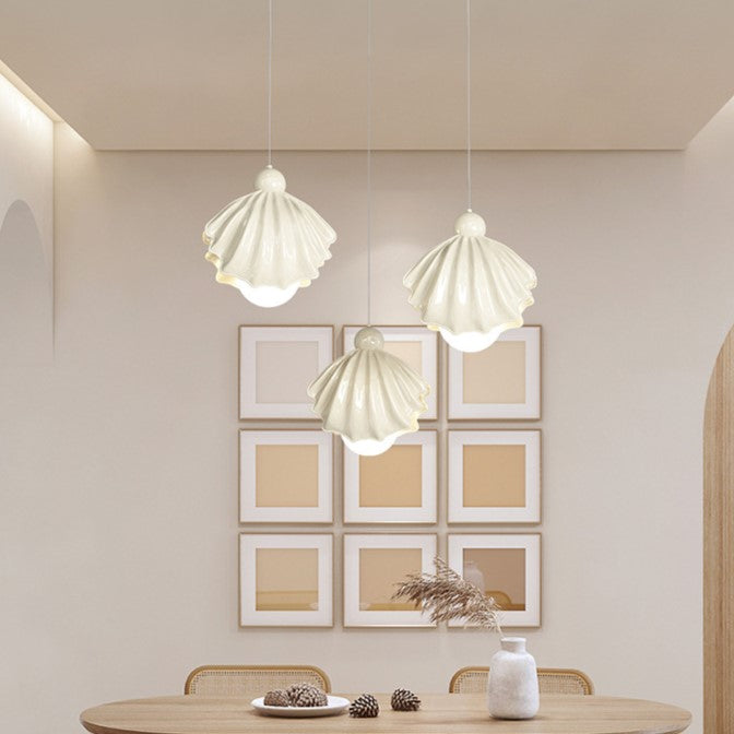 Design contemporain de coquille en résine de fer crème nordique 1-lumière suspension pour salon 