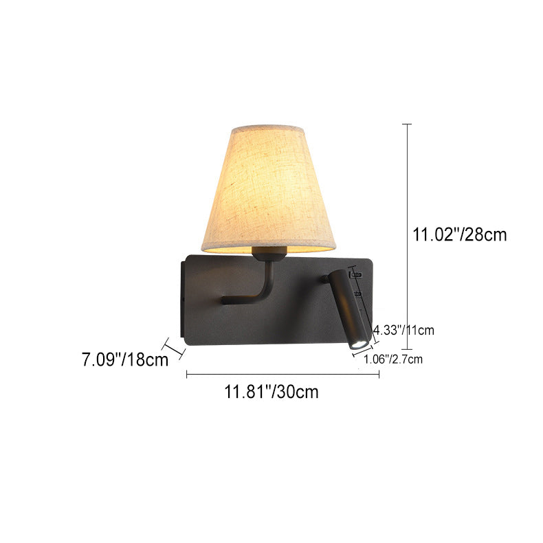 Applique murale LED moderne minimaliste carrée cylindre en fer aluminium tissu 1 lumière pour chambre 