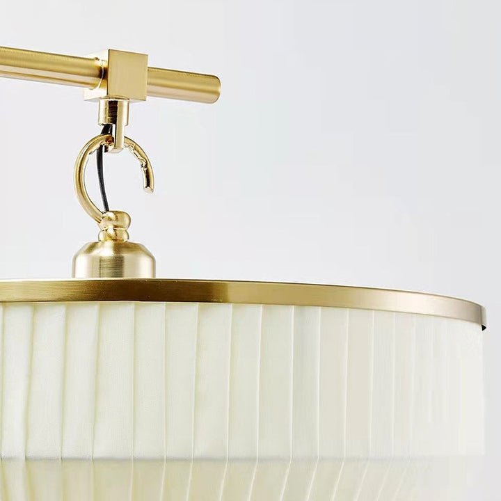 Lampadaire pour salon avec abat-jour plissé en tissu chinois traditionnel et base en matériel, 1 lumière 