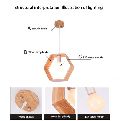 Moderne Einfachheit Holz Geometrische Form 1-Licht Pendelleuchte für das Wohnzimmer 