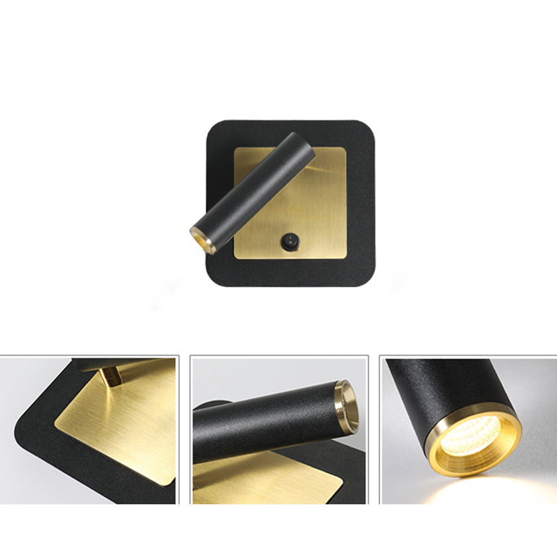 Lámpara Aplique de Pared LED de Metal Cilíndrico Cuadrado Redondo Giratorio Minimalista Moderna para Dormitorio 