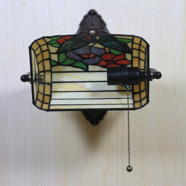 Traditional Tiffany Butterfly Half Cylinder Zinc Stained Glass 1-Light Wall Sconce Lamp For Living Room