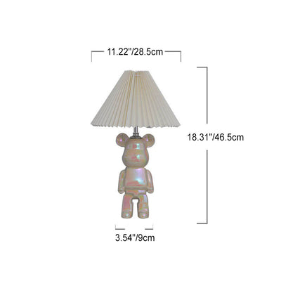 Contemporary Creative Bear Ceramic Fabric 1-Light Table Lamp For Bedroom