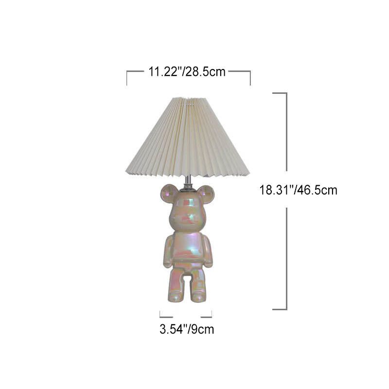 Contemporary Creative Bear Ceramic Fabric 1-Light Table Lamp For Bedroom