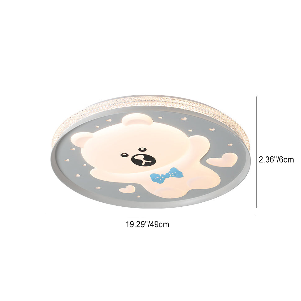 Plafonnier LED Rond Ours en Fer Acrylique pour Chambre d&