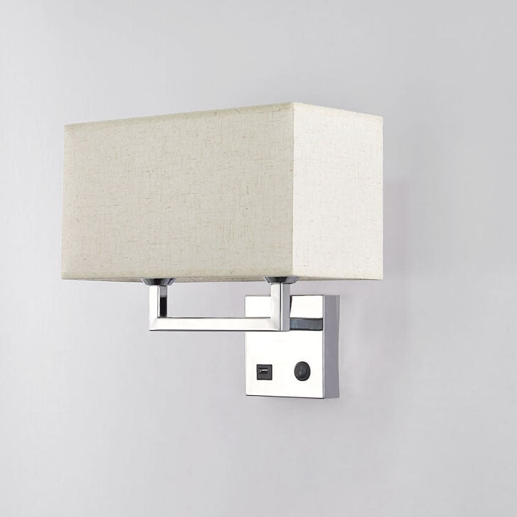 European Minimalist Rectangular Iron Fabric With USB Socket 2-Light Wall Sconce Lamp