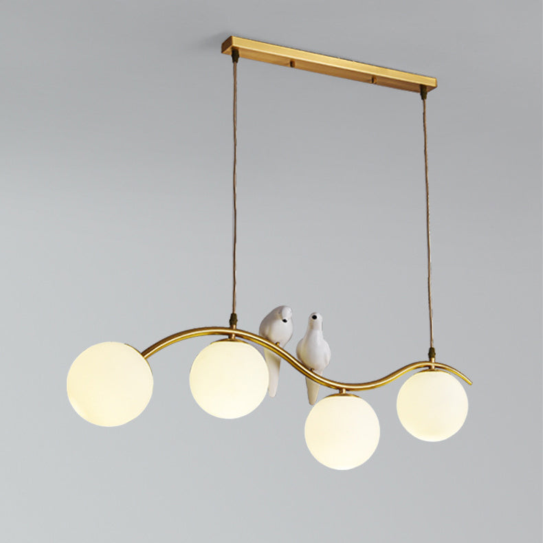 Modern Mid-Century Orb Bird All Copper Glass 3/4 Light Chandelier Island Light For Dining Room