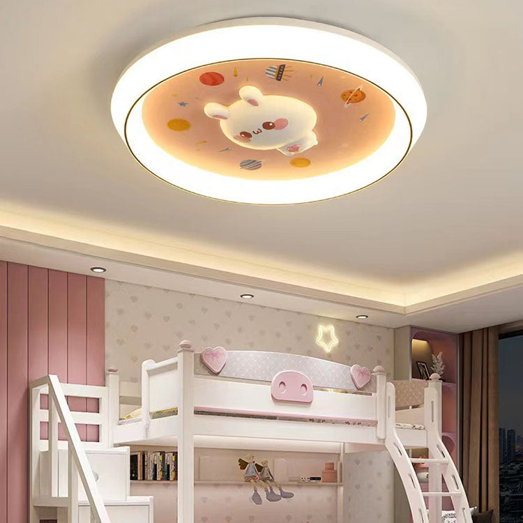 Plafonnier LED rond en acrylique, fer et résine pour enfants moderne et minimaliste pour chambre à coucher 