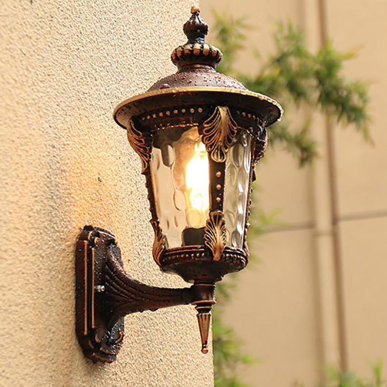 Traditional European Cylinder Quadrilateral Aluminum Glass 1-Light Wall Sconce Lamp For Outdoor Patio