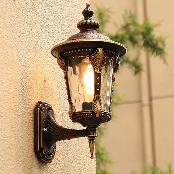 Traditional European Cylinder Quadrilateral Aluminum Glass 1-Light Wall Sconce Lamp For Outdoor Patio